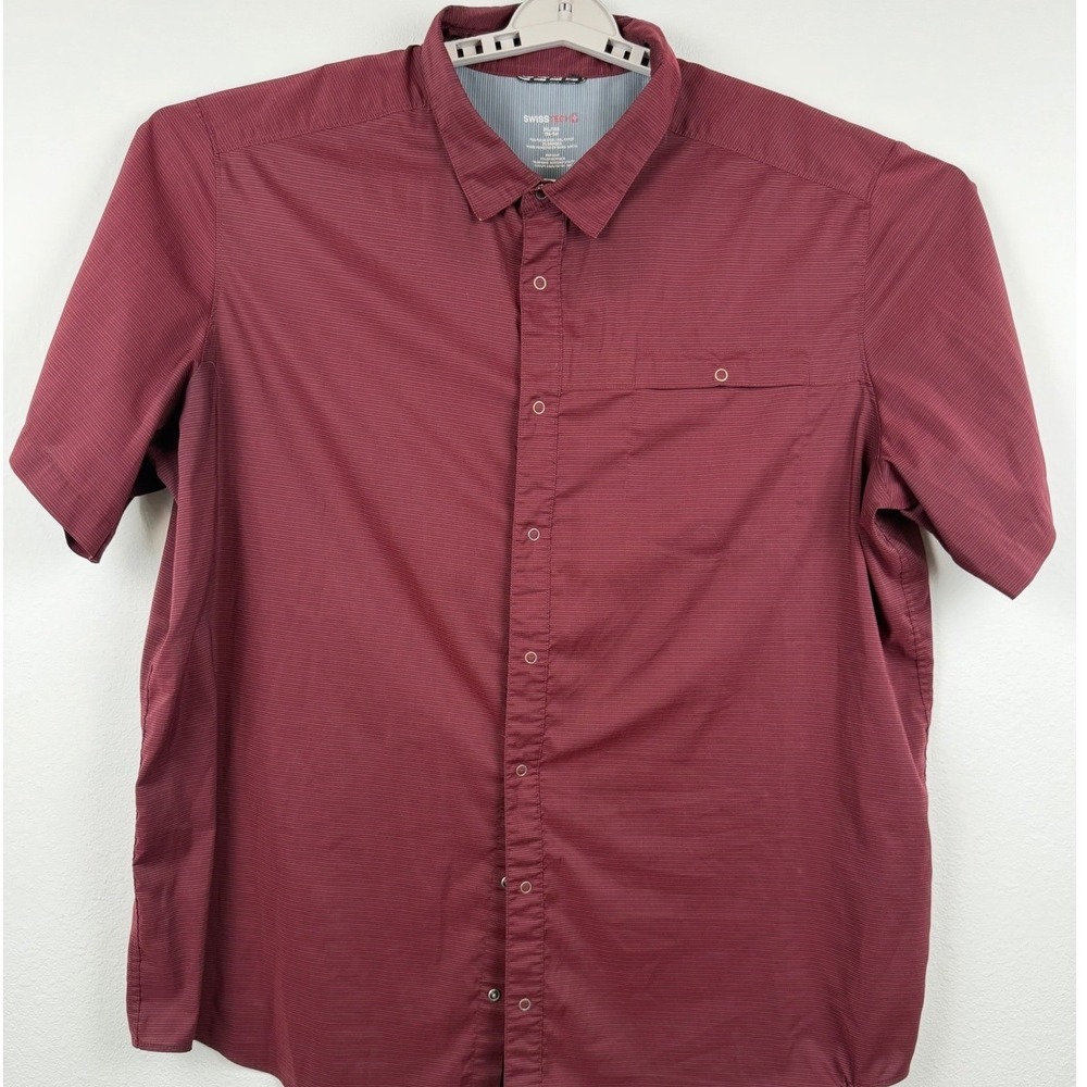 Swiss Tech Shirt Mens 3XL Burgundy Excellent Casual Short Sleeve Snap Front